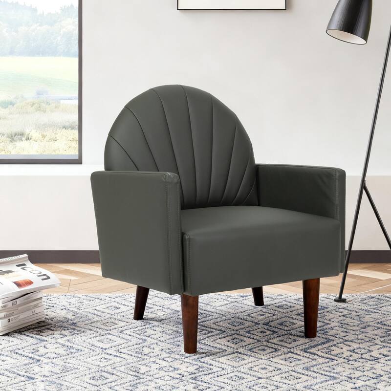 Contemporary Shell-shaped Amchair with Upholstery and Wooden Legs, Suitable for Living Rooms