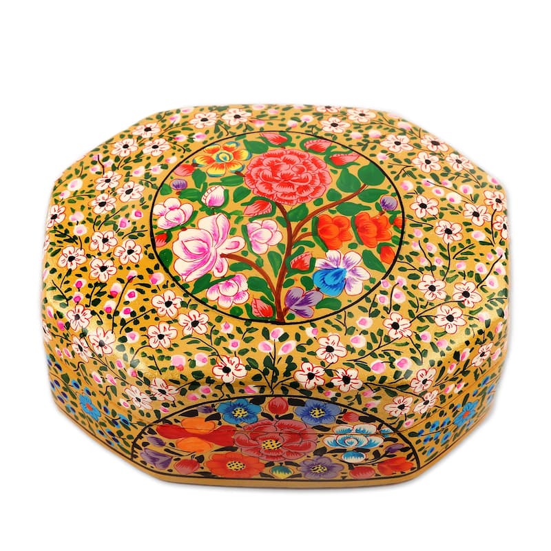 Novica Handmade Kashmir Flowers Papier Mache Decorative Box