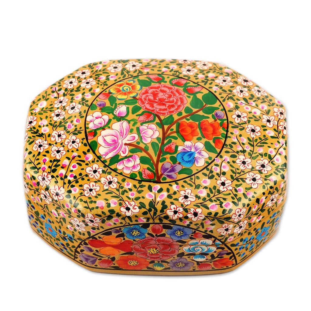 Novica Handmade Kashmir Flowers Papier Mache Decorative Box