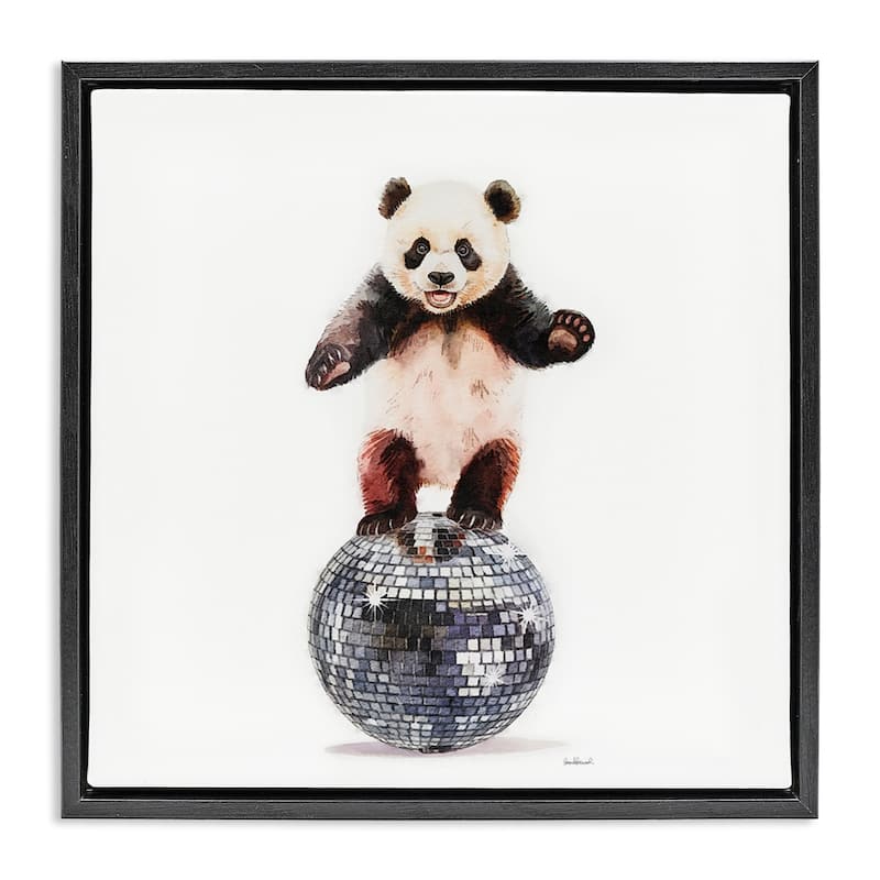 Stupell Panda Balancing on Disco Ball Framed Floater Canvas Wall Art Design By Amanda Greenwood - 18 x 18 - Black
