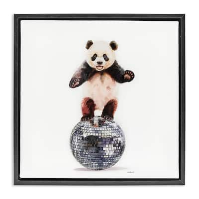 Stupell Panda Balancing on Disco Ball Framed Floater Canvas Wall Art Design By Amanda Greenwood