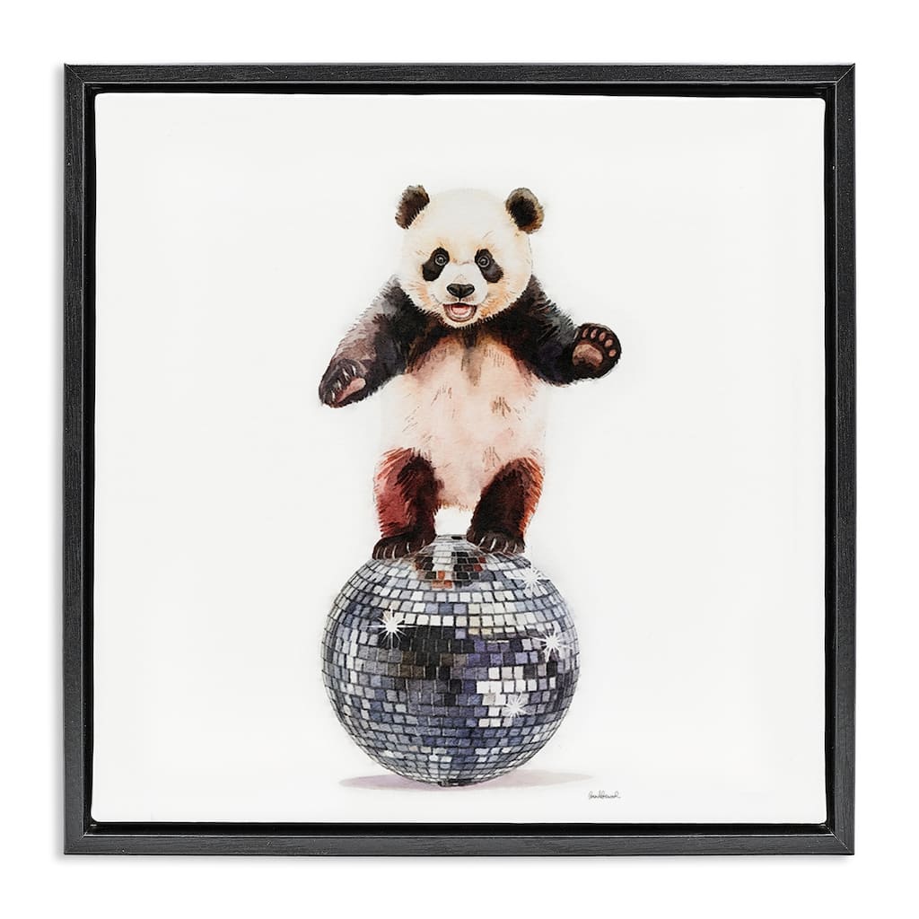 Stupell Panda Balancing on Disco Ball Framed Floater Canvas Wall Art Design By Amanda Greenwood