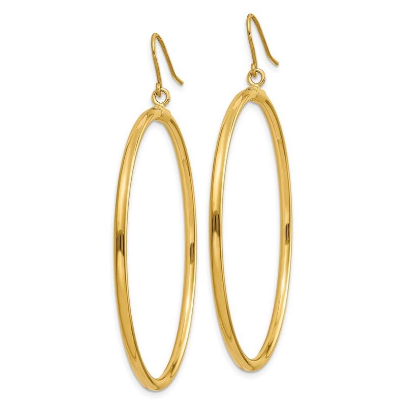 Curata 14k Yellow Gold 40x2mm Large Dangling Open Circle Hook Earrings