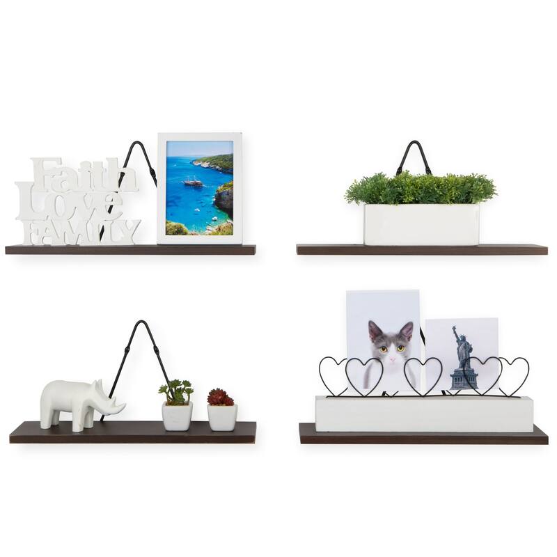 Rustic State Wall Mount Floating Shelves Wood with Triangle Bracket - Pack of 4