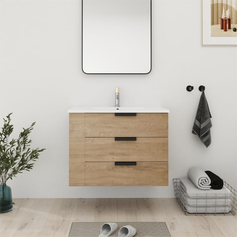 Bathroom Vanity With Sink In 30/36 Inch, Floating Bathroom Vanity With Soft Close Drawers and adjustable shelves