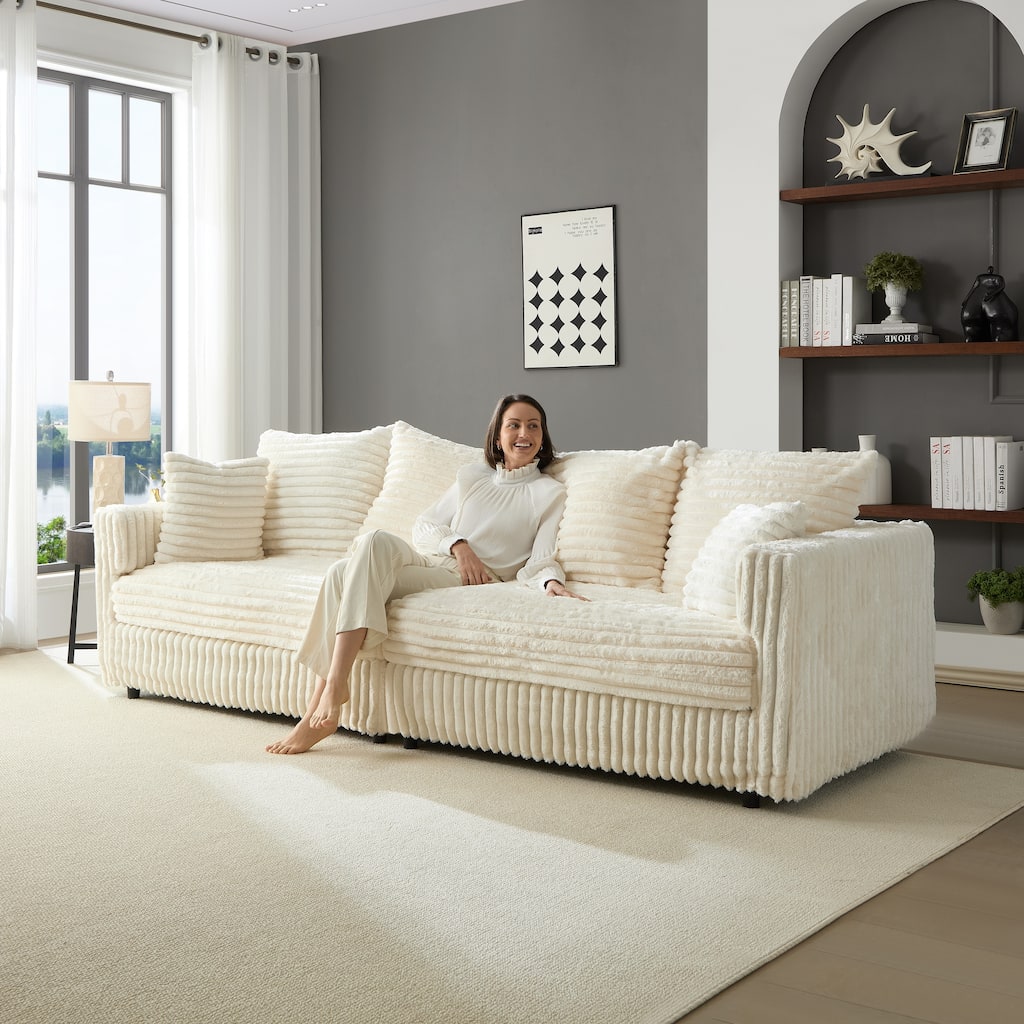 104.3" Plush Corduroy Cloud Couch, Modular Sectional Sofa with Pillows, Deep Seat Convertible Lounge Chair for Apartment