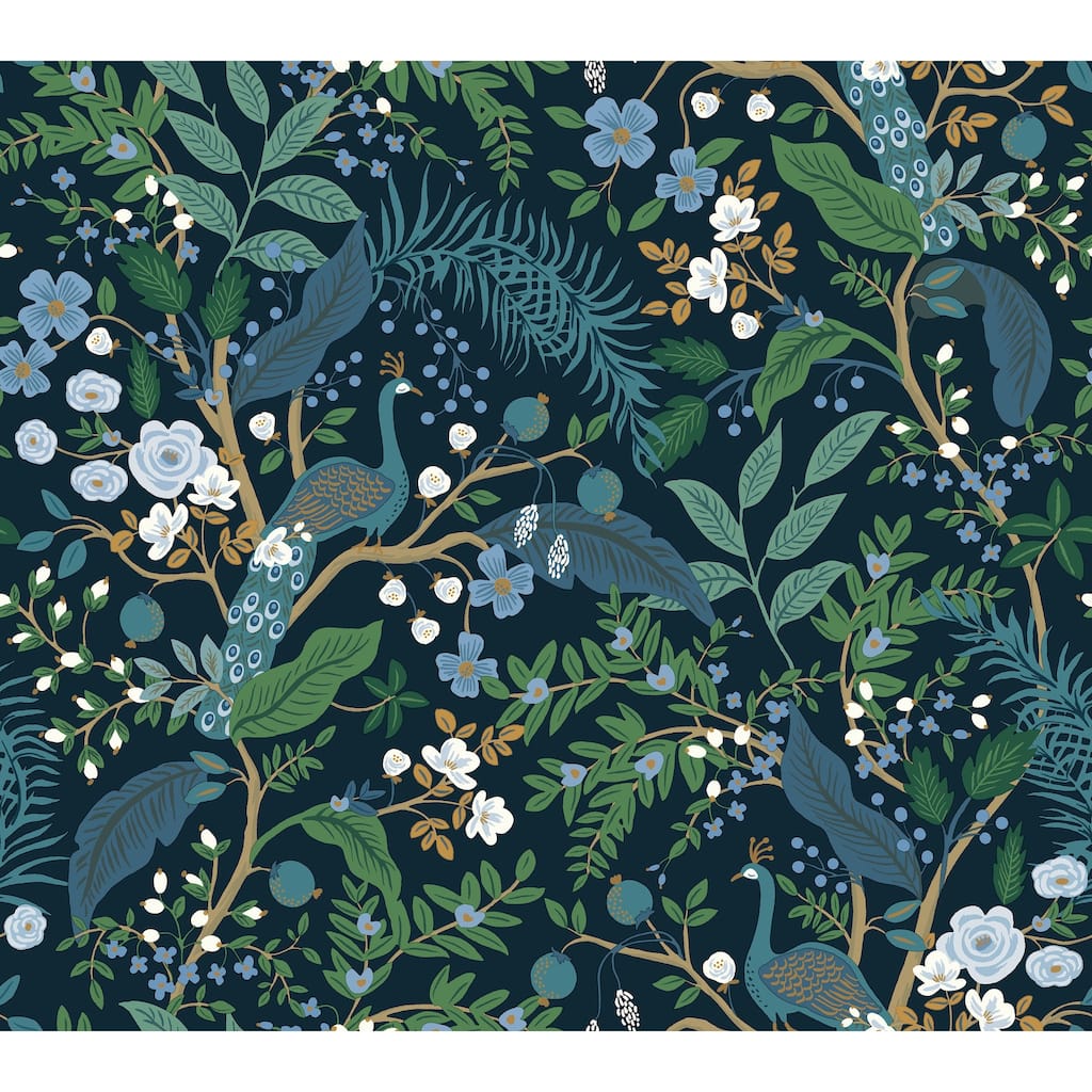 Rifle Paper Co.Peacock Garden Navy Peel and Stick Wallpaper