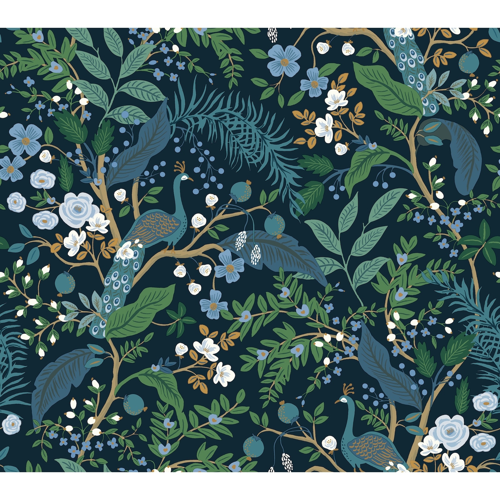 Rifle Paper Co.Peacock Garden Navy Peel and Stick Wallpaper