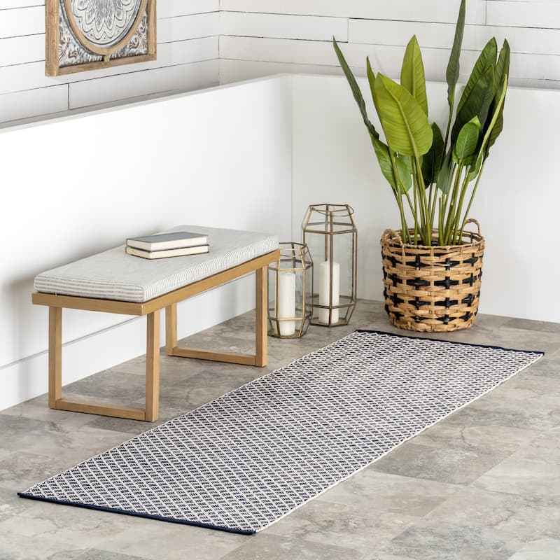 Home Conservatory Trellis Handwoven Indoor/Outdoor Area Rug - 2'6" x 8' Runner - Navy - Runner