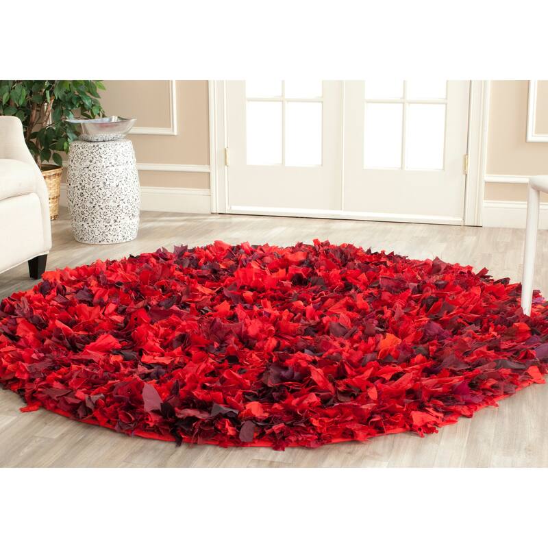 SAFAVIEH Handmade Rio Shag Chihoko 3.5-inch Extra Thick Decorative Rug - 6' Round - Red/Multi