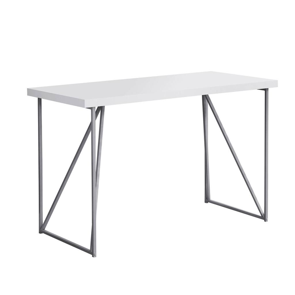 Monarch 48"L Contemporary Computer Desk with Silver Metal Legs - White