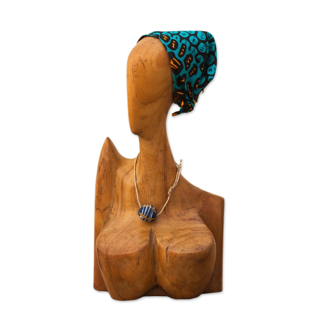 Novica Handmade Head Scarf Teak Wood Sculpture