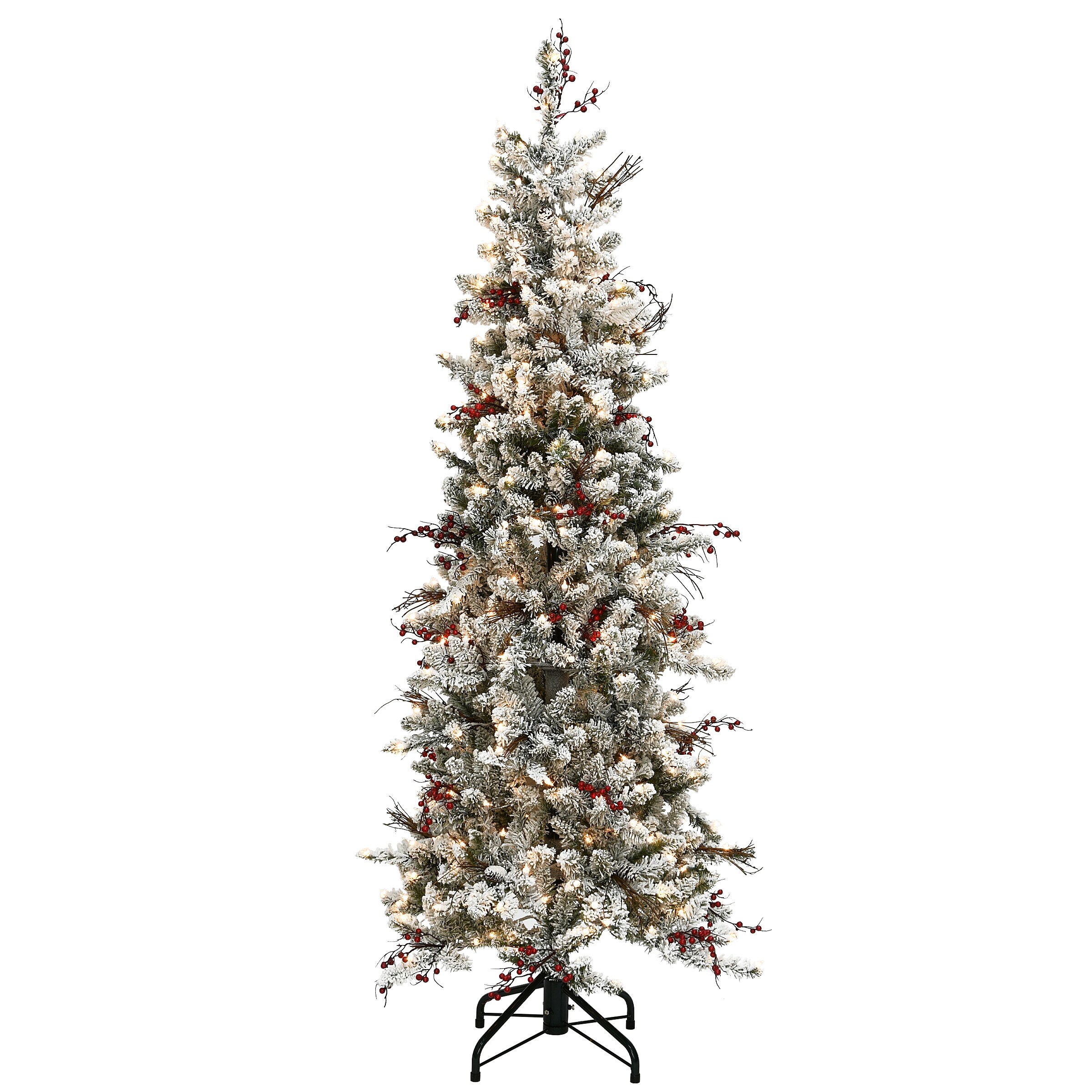 6.5 ft. Snowy Spruce Pencil Slim Tree with Clear Lights and Flocking