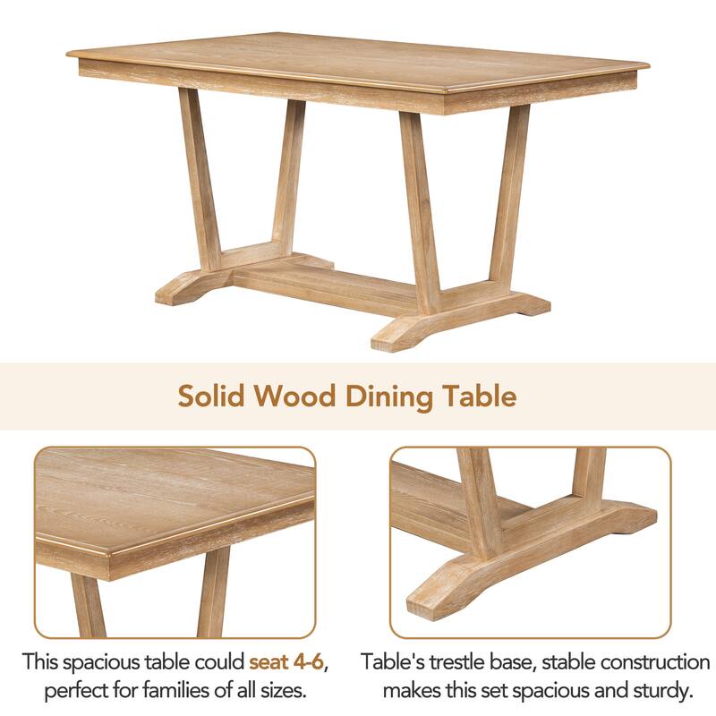 Mid-Century Modern Dining Table and Chair Set Small Apartment Dining Table and Chair Set with Trestle Table Base for Dining Room