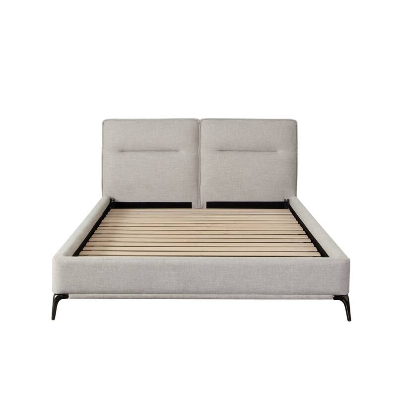 Lomp Low King Bed, Padded Tufted Mist Sand Brown Polyester Upholstery
