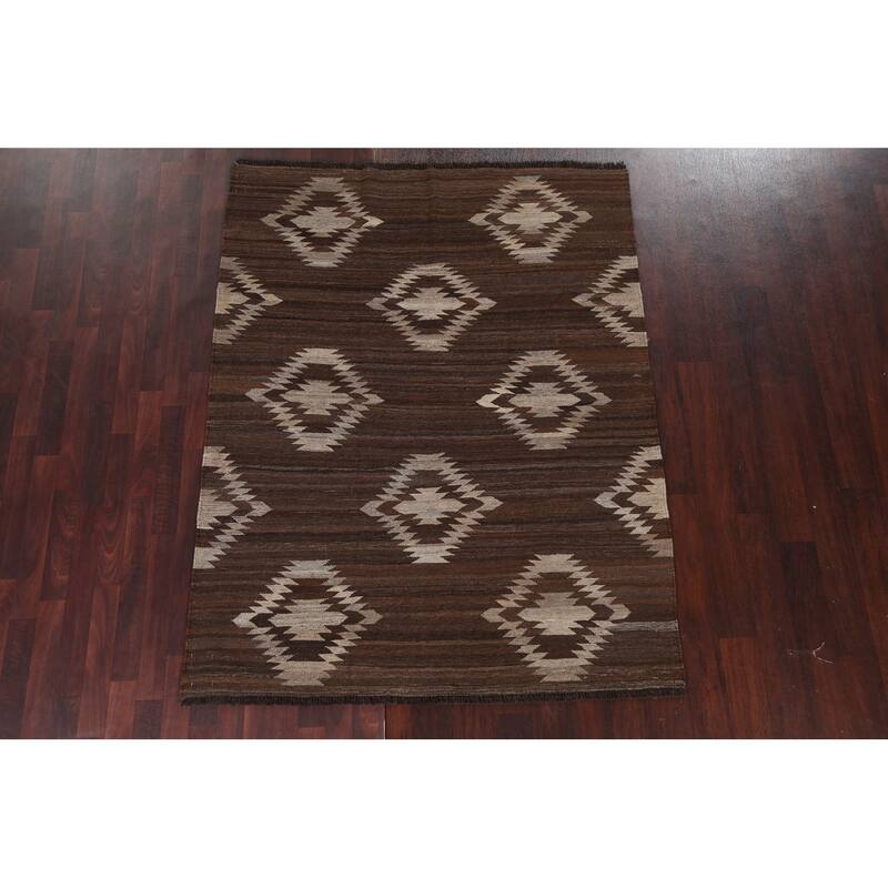 Natural Dye Geometric Tribal Kilim Oriental Area Rug Wool Hand-woven - 5'3" x 6'8"