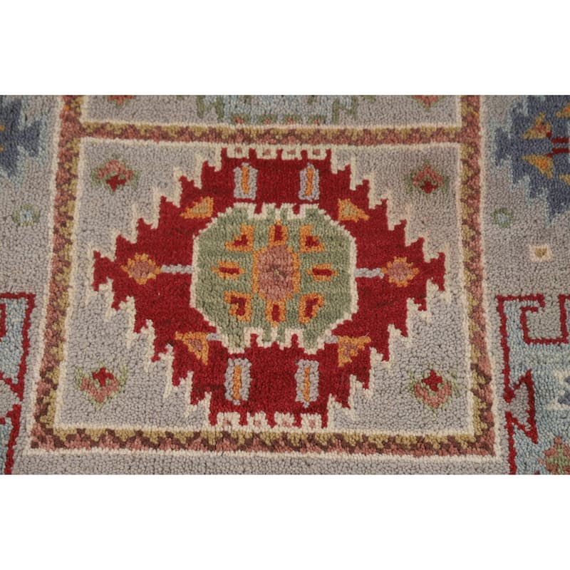 Hand Knotted Oriental 100% Wool Carpet Traditional Geometric Greys & Charcoal Heriz (serapi) Area Rug - 5' 8'' X 3' 9''