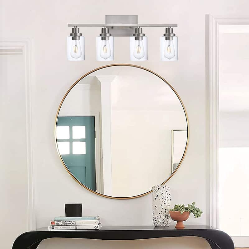 Wall Light Brushed Nickel Bathroom Vanity Lights, E26 Modern Bathroom Light Fixtures with Clear Glass Shade, Wall Lights