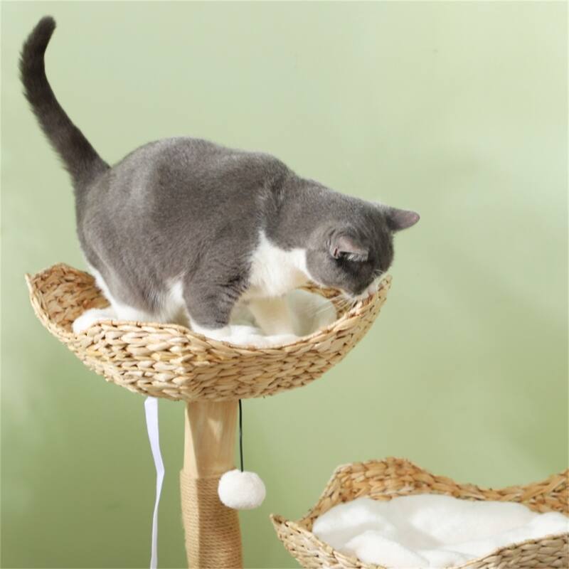 Cream White Cattail Cat Tree with Removable and Washable Cushion - 20.9" W x 16.5" D x 37.4" H