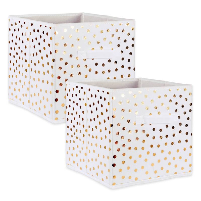 DII Nonwoven Polyester Cube Small Dots - Large - Set of 2 - White / Gold