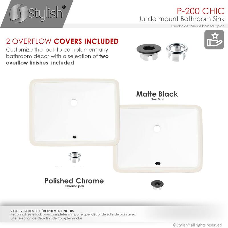 STYLISH 20.75" W x 15.5" D White Rectangular Undermount Bathroom Sink Set of 2