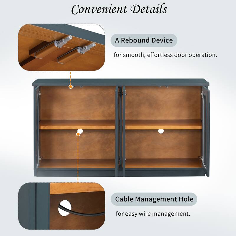 Buffet Cabinet with Glass Doors, Arched Cabinet with Adjustable Shelves, Kitchen Storage Cabinet with Rebound Device