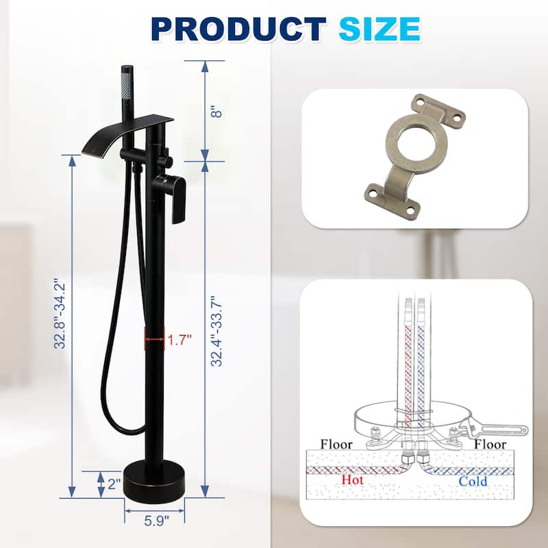 WOWOW Single-Handle Freestanding Waterfall Tub Faucet with Handshower