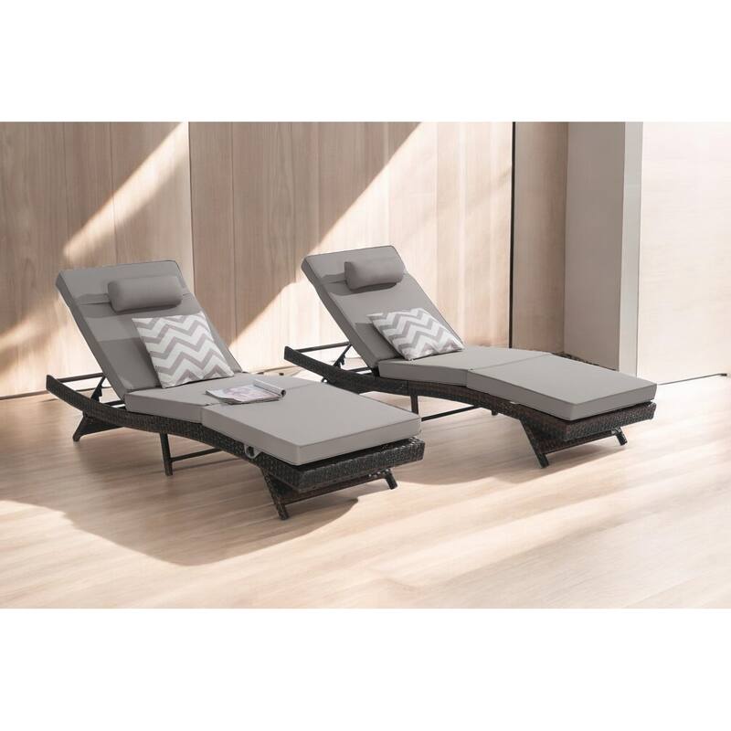 Adjustable Wicker Lounge Chair Set of 2 - Reclining Sunbathing Chairs with Cushions, All-Weather PE Rattan for Patio & Garden