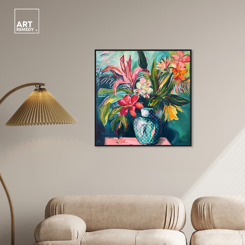 Art Remedy Vase Of Tropical Flowers Framed Flowers In Vase Paintings