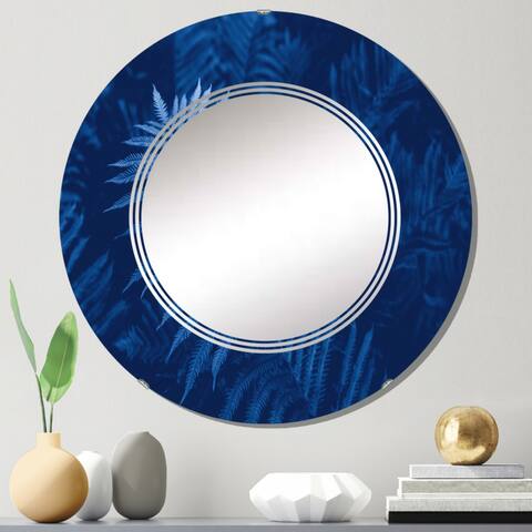 Designart 'Blue Macro Of Tropical Fern Plant Shrub Leaves' Printed Tropical Wall Mirror