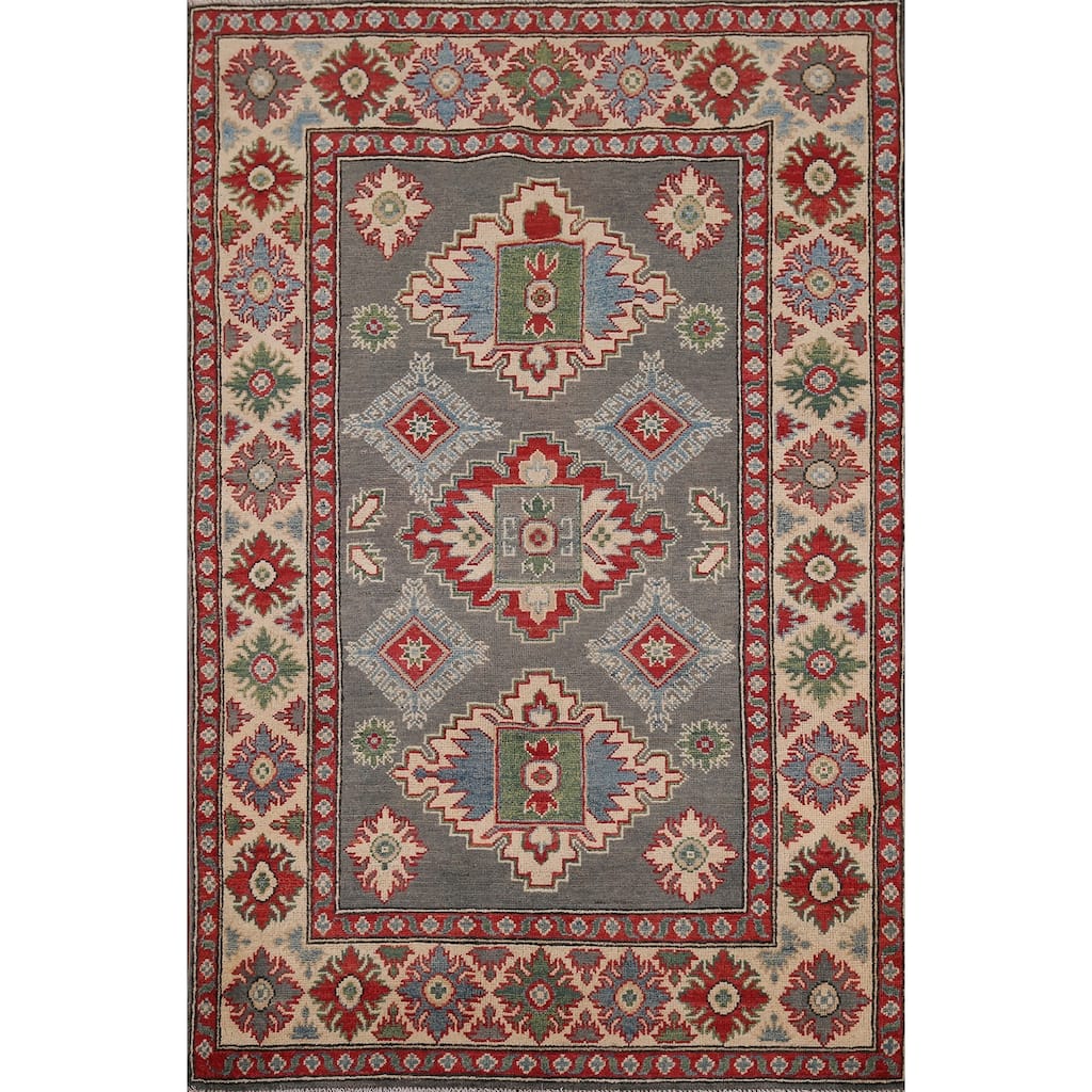 Traditional Kazak Foyer Rug Handmade Wool Carpet - 4'0" x 5'11"