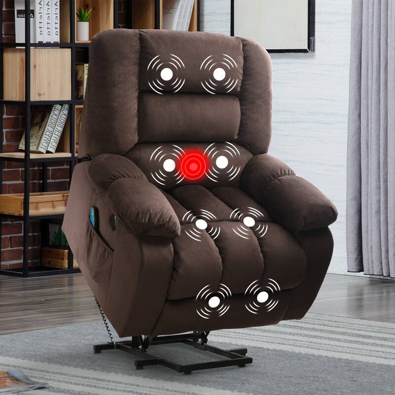 Big Power Lift Massage Recliner Chair for Elderly with Heated Vibration and USB Ports - Chocolate