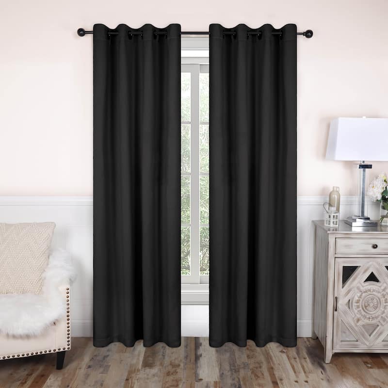 Modern Solid Room Darkening Blackout Curtains, Rod Pocket, Set of 2 - 2PC- 52" X 108" - Black