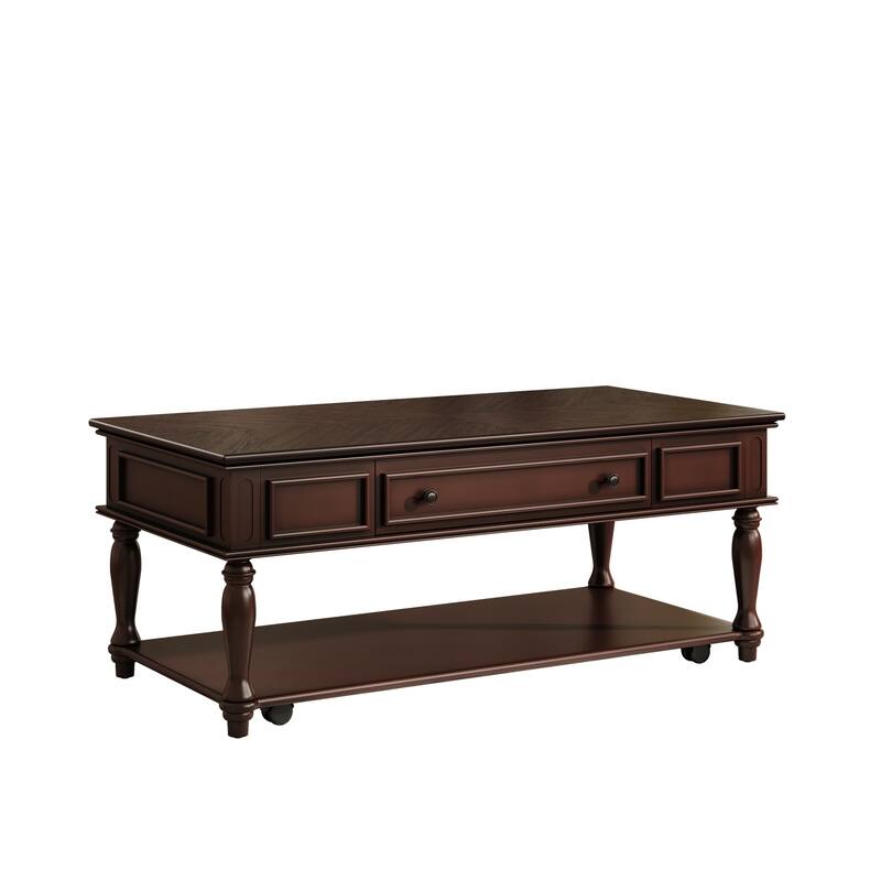 Vintage Farmhouse Coffee Table with Lockable Wheels by Harper&Bright Designs