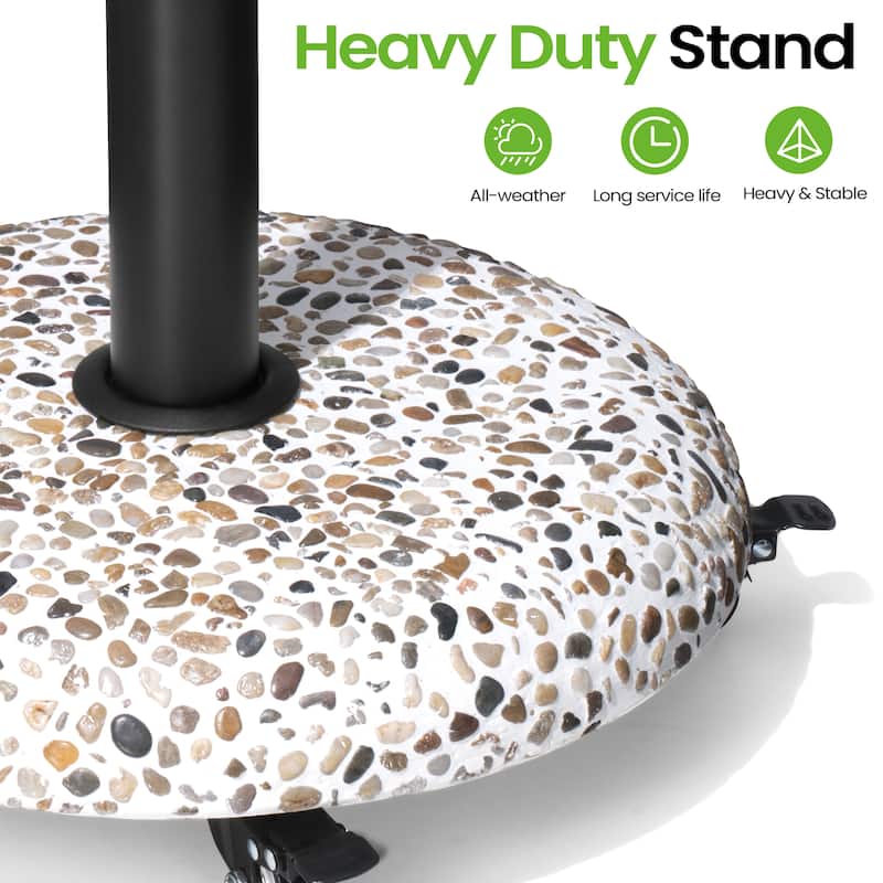 45LBS Outdoor Patio Umbrella Stand Concrete-cobble Finish Swivel Wheels Adjustable Knob