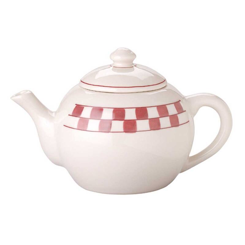 Teapot Red/White Handpainted Checkmate Stoneware 64 OZ Renovators Supply