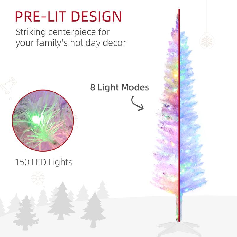 HOMCOM Pre-Lit Pencil Christmas Tree - Colorful LED Lights, White Branches