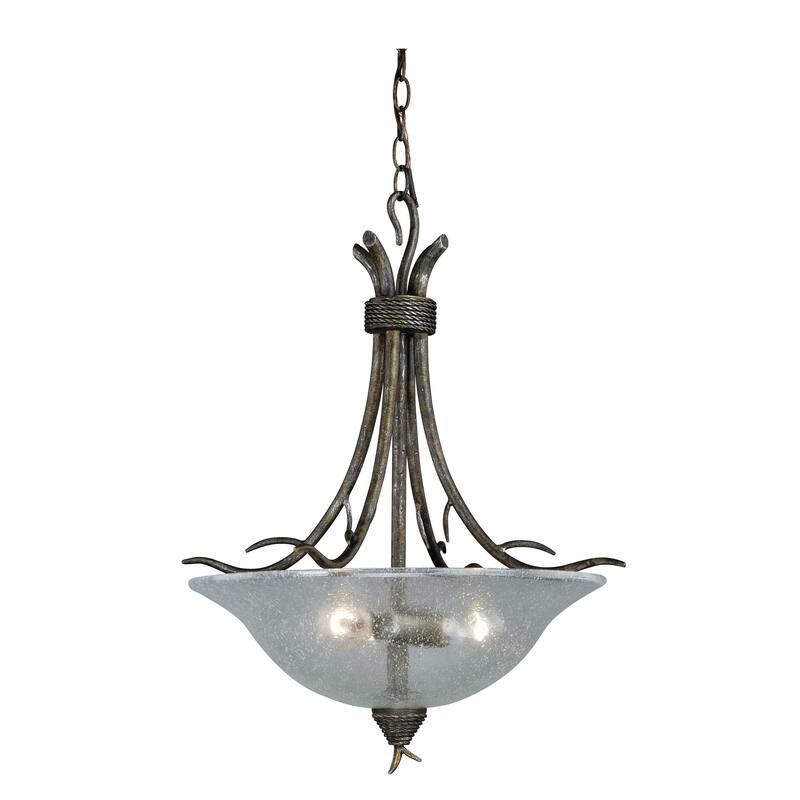 Monterey 3 Light Bronze Rustic Branch Bowl Pendant Clear Glass - 20-in W x 25-in H x 20-in D - Autumn Patina - 20-in W x 25-in H x 20-in D