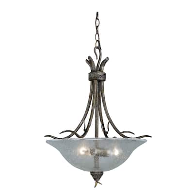 Monterey 3 Light Bronze Rustic Branch Bowl Pendant Clear Glass - 20-in W x 25-in H x 20-in D