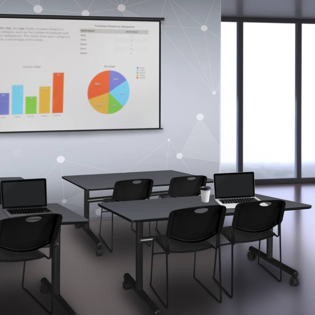 48" x 30" Flip Top Mobile Training Table- Grey and 2 Stack Chairs- Black