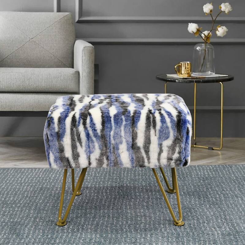 Home Soft Things Multi Jacquard Fauxfur Rectangle Ottoman - 19''x13''x7'' - Blue