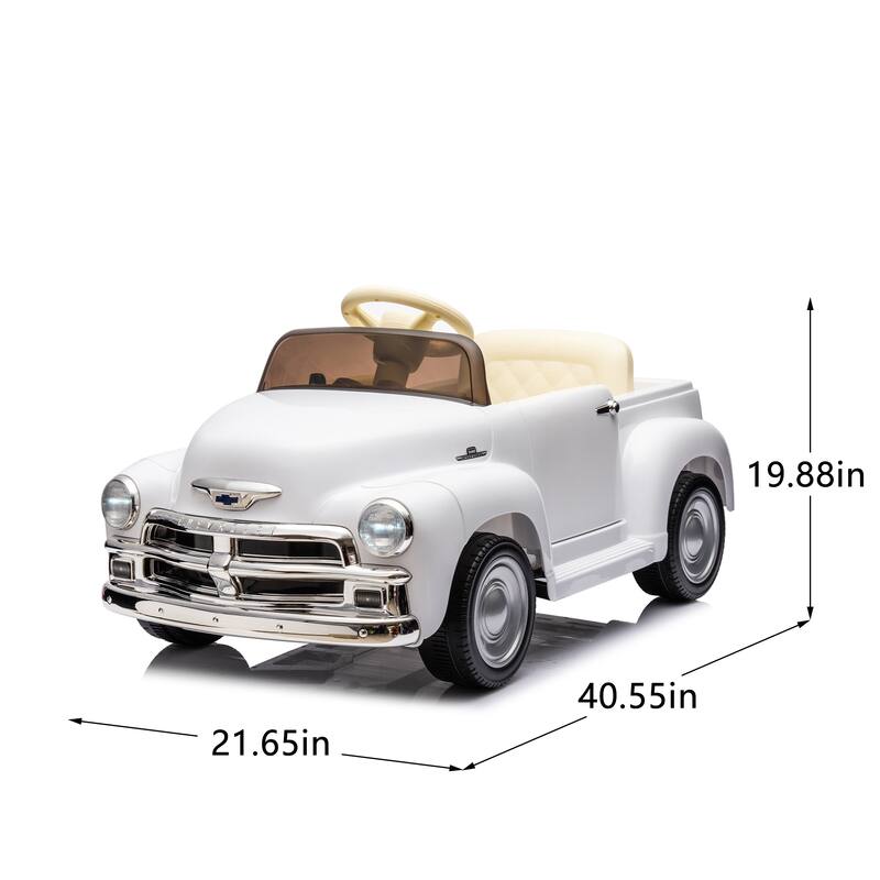 12V Licensed Chevrolet 3100 Pickup Kids Electric Ride-On Car with Remote Control, Ages 3+ - White