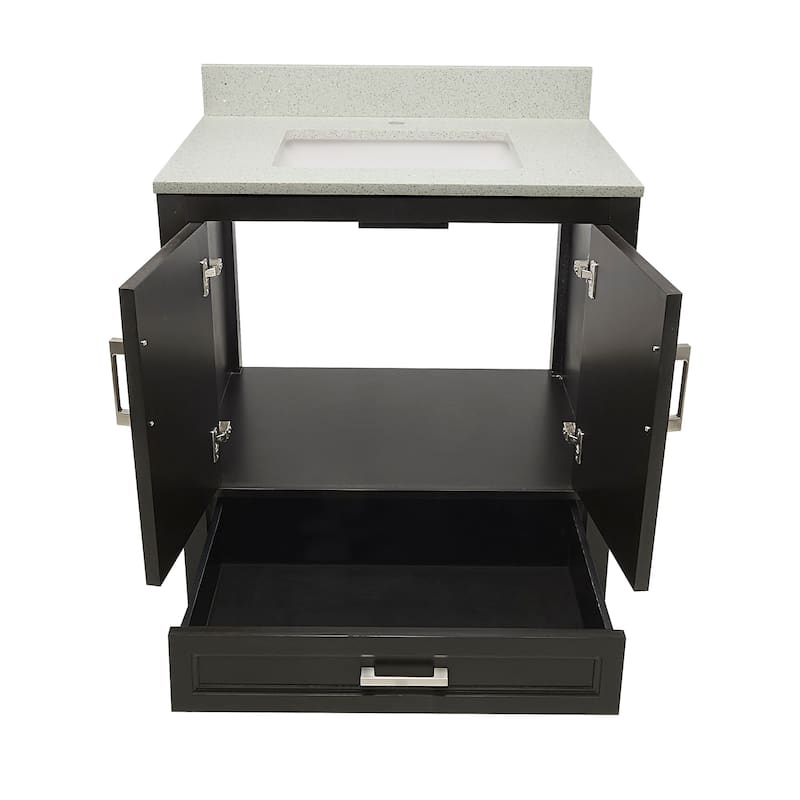 Nevado 37" Bathroom Vanity in Espresso with Quartz Stone Vanity Top Sink w/ Backsplash in Galaxy White Single Hole