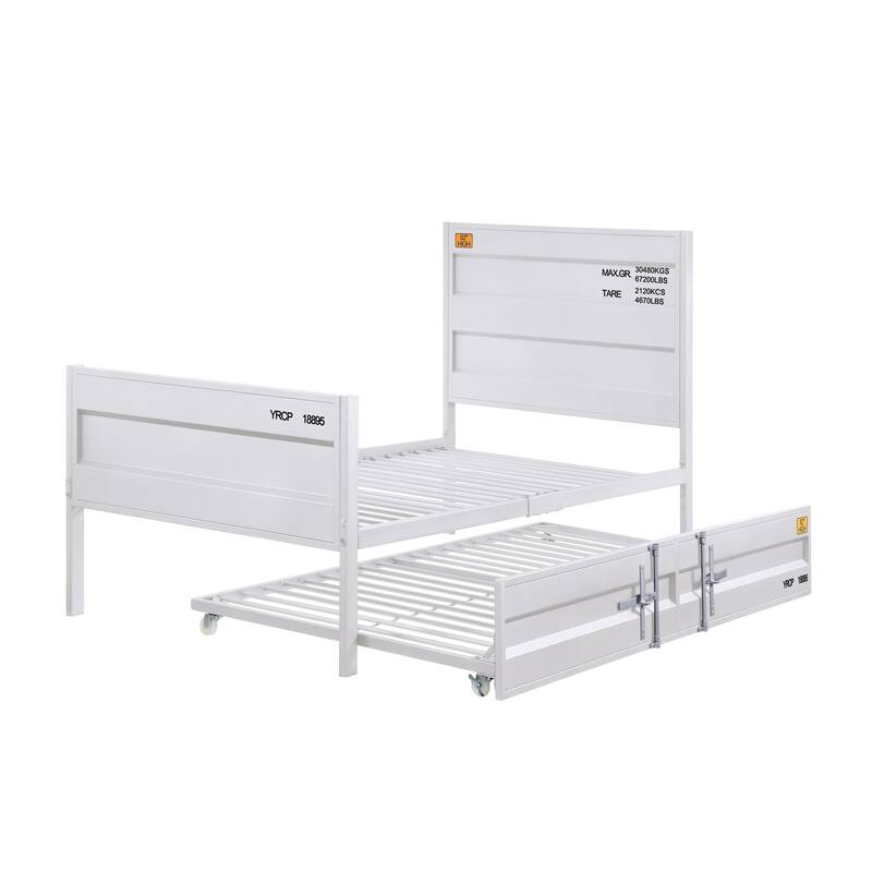 Modern Industrial White Twin Platform Bed with Metal Frame and Container-Inspired Design