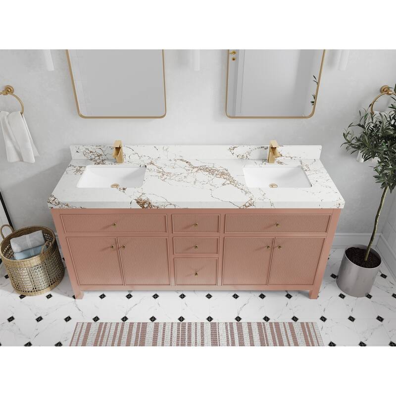 Willow Collections 72 in W x 22 in D Sonoma Free Standing Reeded Double Sink Bathroom Vanity with Countertop