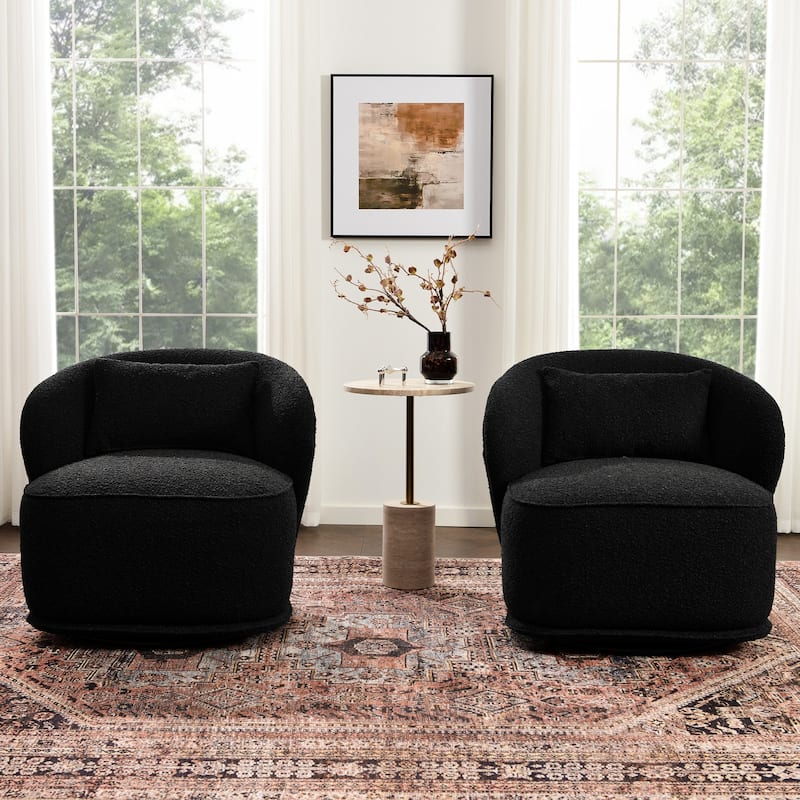 KINWELL 33" W Sherpa Boucle Upholstered Accent Swivel Chair (Set of 2)