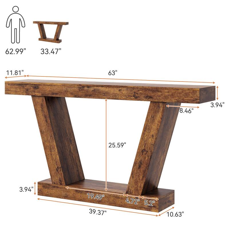 Console Sofa Table, 2-Tier Farmhouse Narrow Behind Couch Sofa, Extra-Long Accent Entryway Table