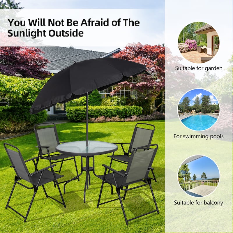 6-Piece Folding Patio Dining Set, Garden Patio Furniture Set with Umbrella