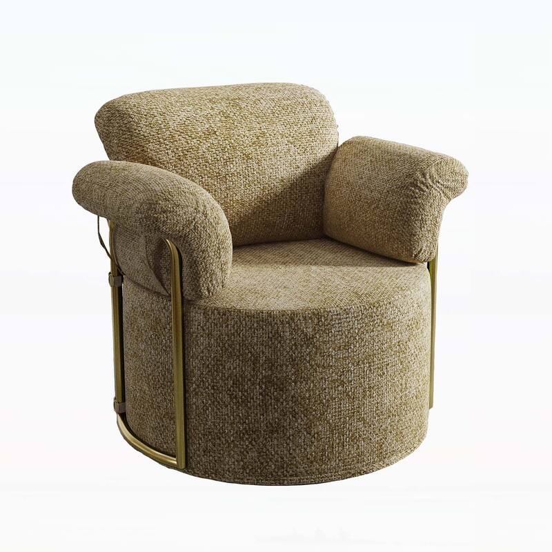360 Degree Swivel Reading Chair with Gold Metal Legs,for Living Room,Bedroom,Office - Brown+Yellow