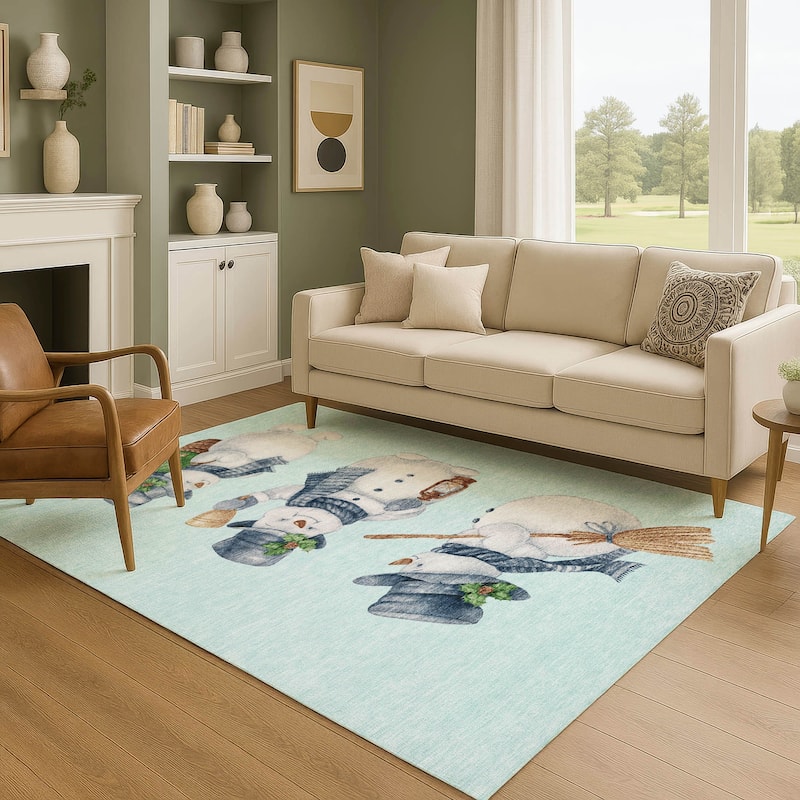 Premium Washable Super Soft Winter Holiday Snowman Mayfield Rug - Sky - 10' x 14'
